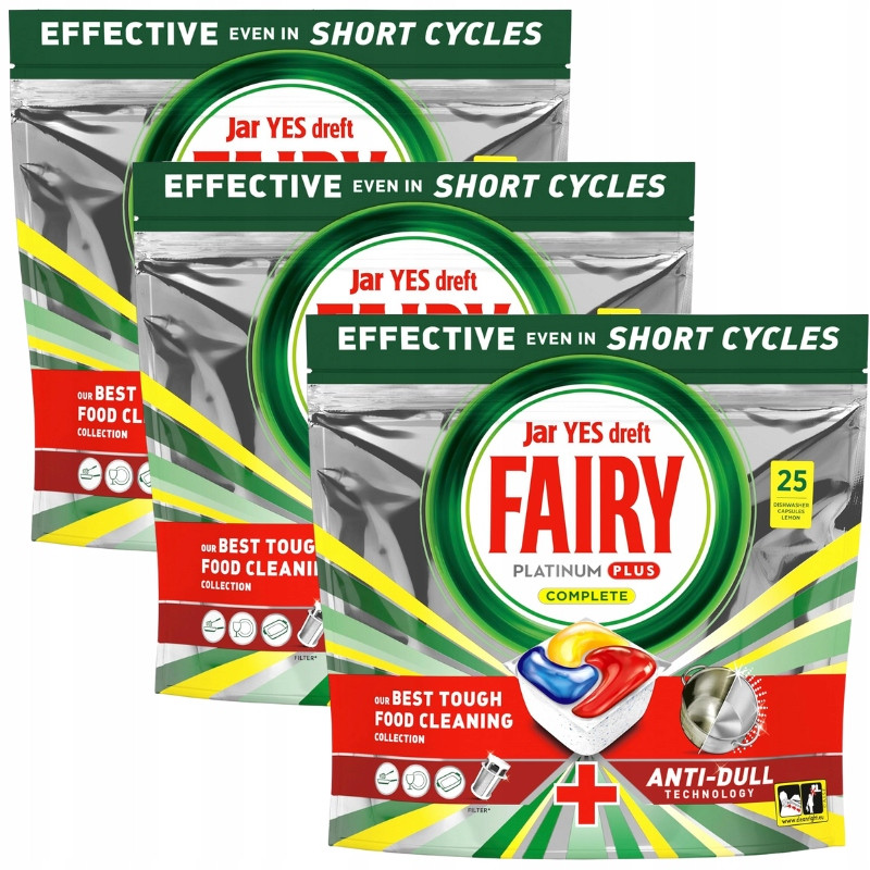Fairy Platinum Plus Complete kapsle do myčky nádobí Lemon 3 x 25 Kusů
