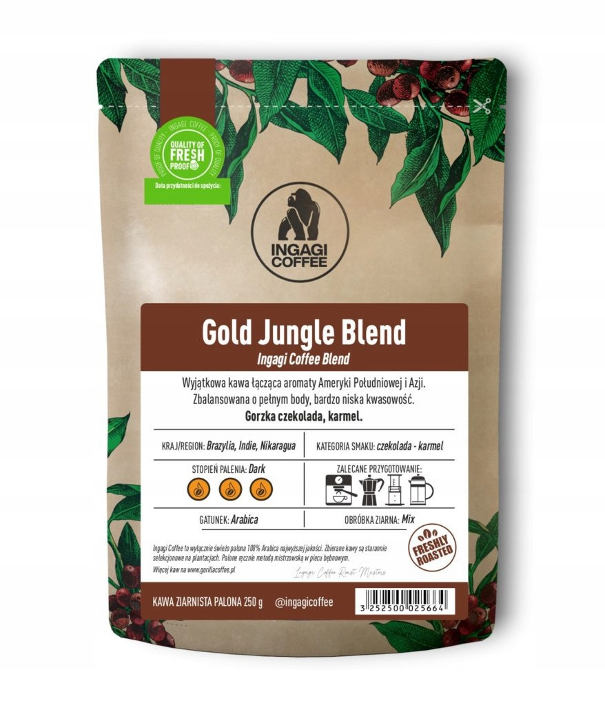 Káva zrnková Gold Jungle Blend 1 kg Arabika čerstvě pražená
