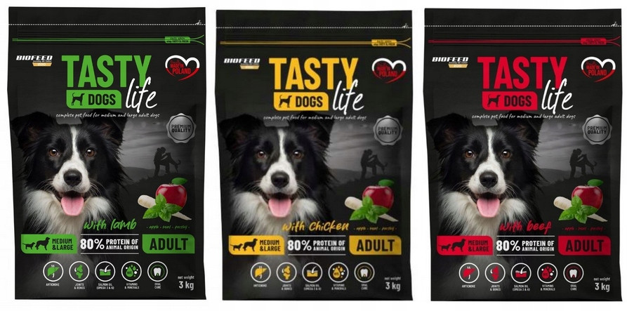 Biofeed 3 lahodné příchutě suché krmivo pro psa sáčky – 9 kg. pýcha!!