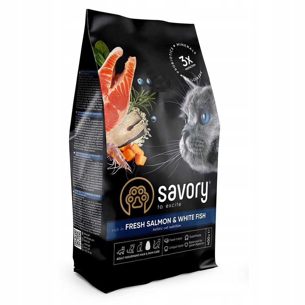 Savory, suché krmivo pro dospělé kočky, čerstvý losos a bílá ryba, 2 x 2 kg