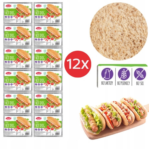 12xBezlepkové rohlíky Hot Dog měkké a jemné bez laktózy pšenice sóji