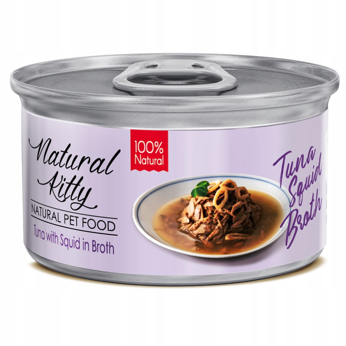 Natural Kitty, krmivo pro kočky všech věkových kategorií, tuňák s kalamárem, 24x80 g