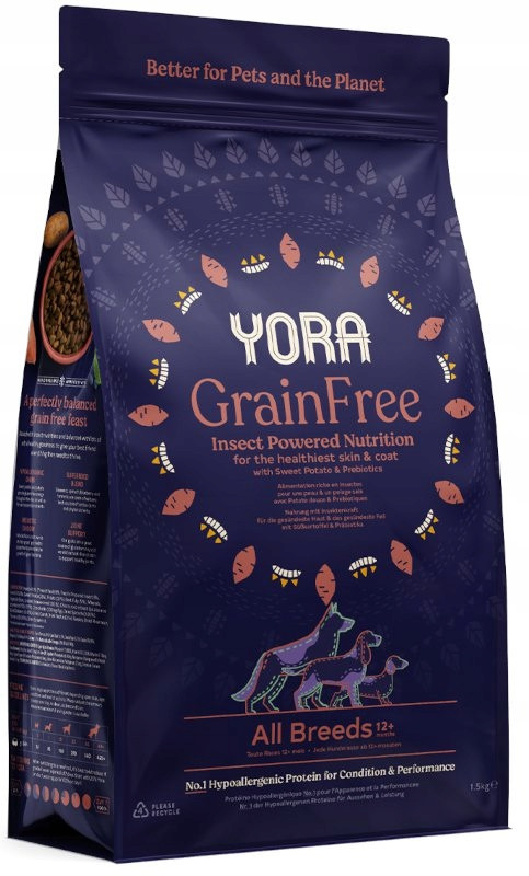 Yora Dog All Breed Grain Free Krmivo pro psy s 40 % hmyzu/hmyzu 1,5 k