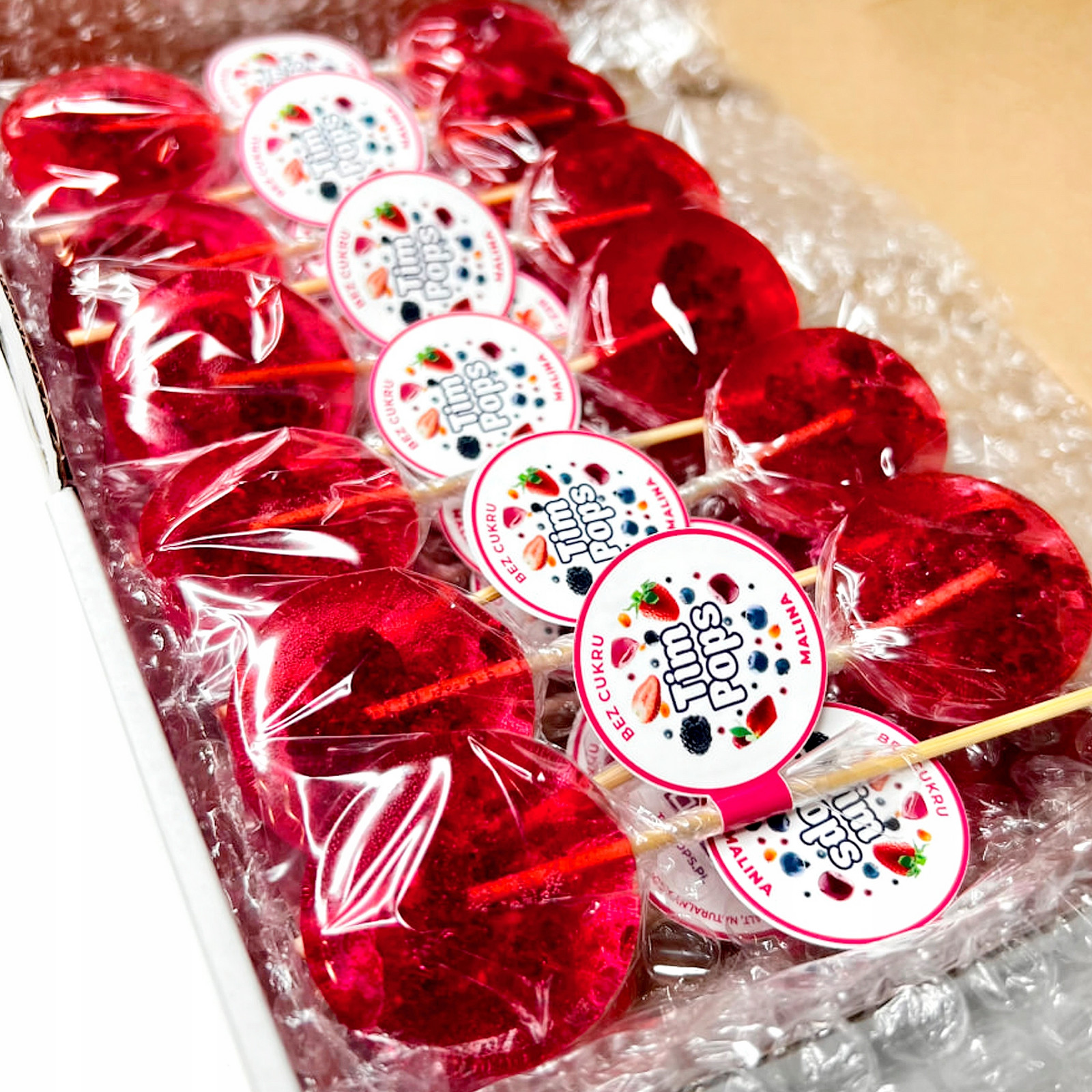 Sada Party Box TimPops 25 lízátek s příchutí maliny (bez cukru)