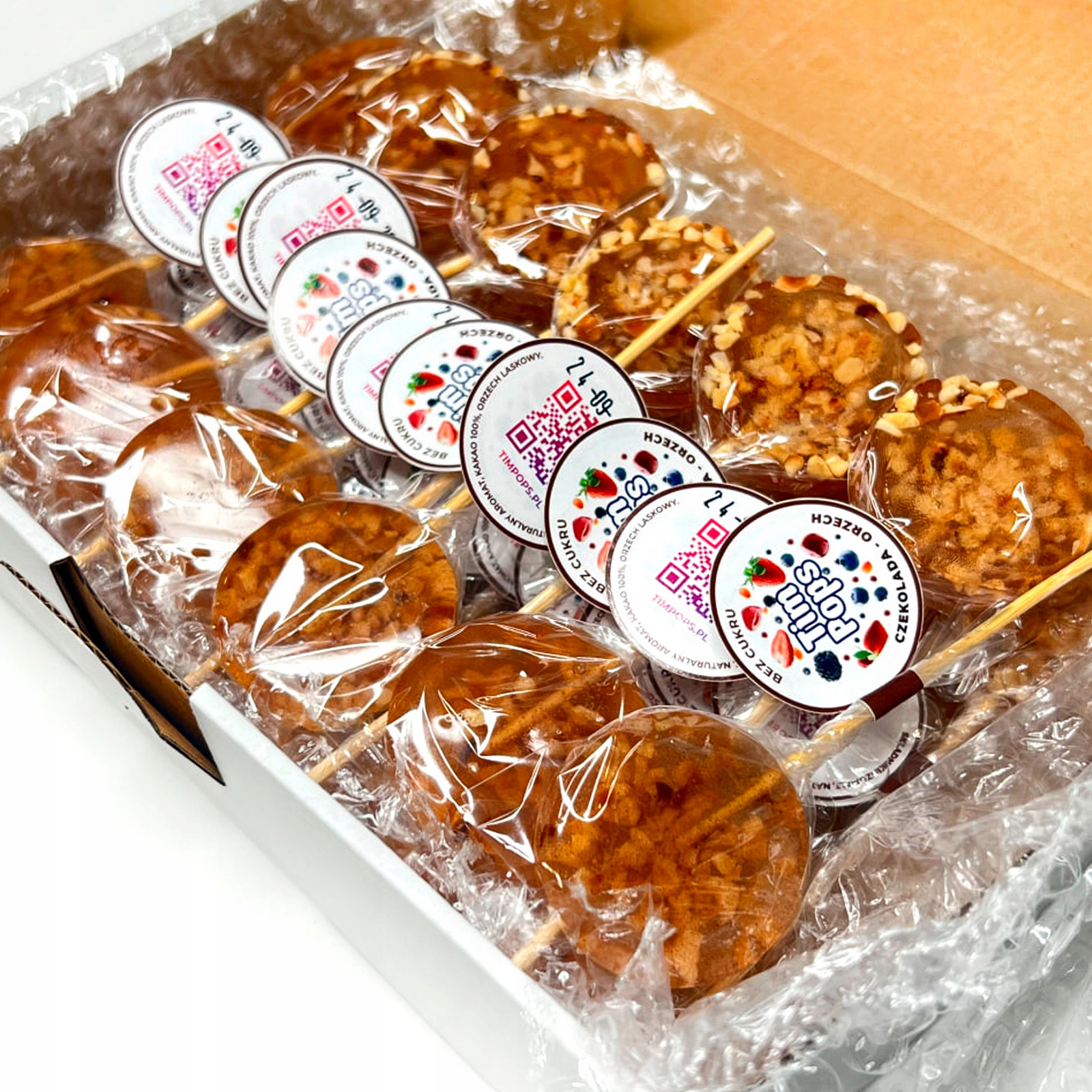 Sada Party Box TimPops 25 lízátek s příchutí Čokoláda-Ořech (bez cukru)