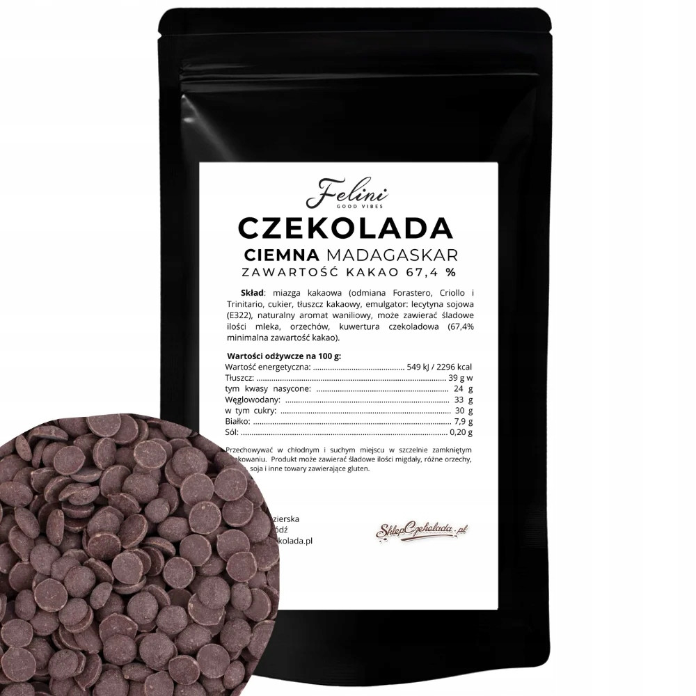 Felini tmavá čokoláda Madagaskar 67,4% 500 g