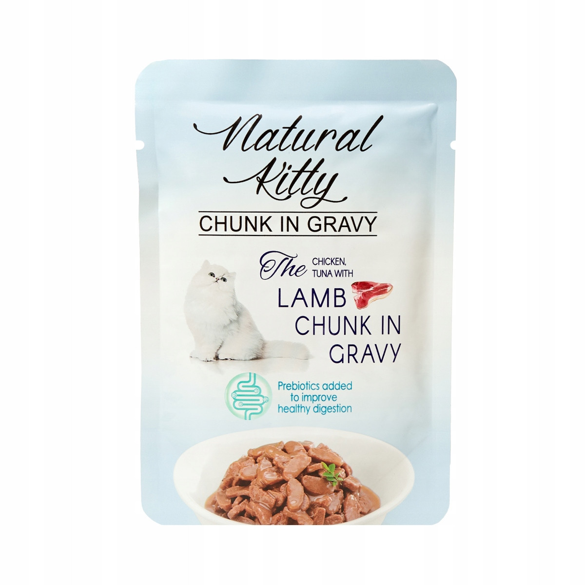 Natural Kitty, krmivo pro kočky, kuře a tuňák s jehněčím v omáčce, 24 x 85 g