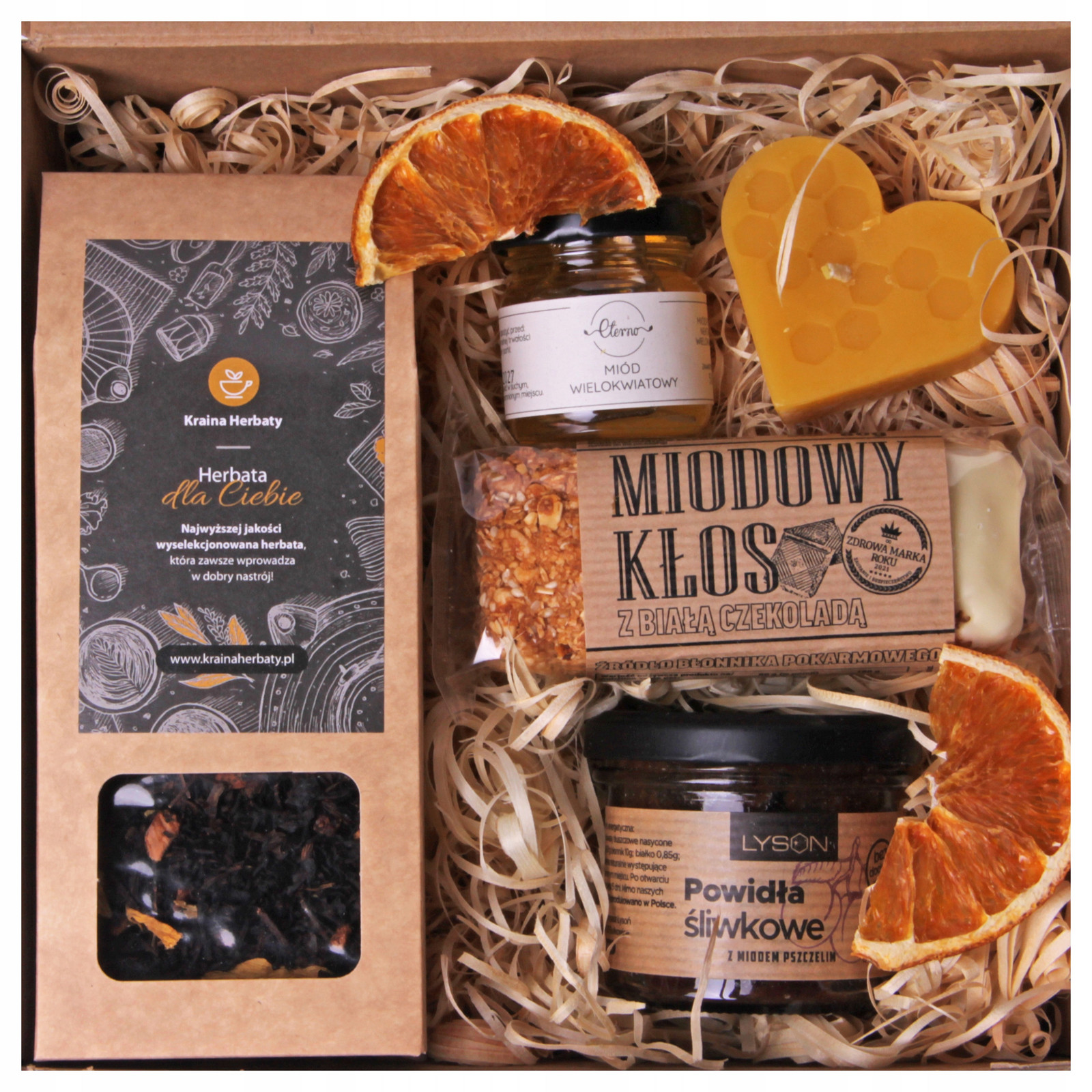 Dárkový koš Sada Čaj Svíčka Med Povidla Tyčinka Dárek Dárek