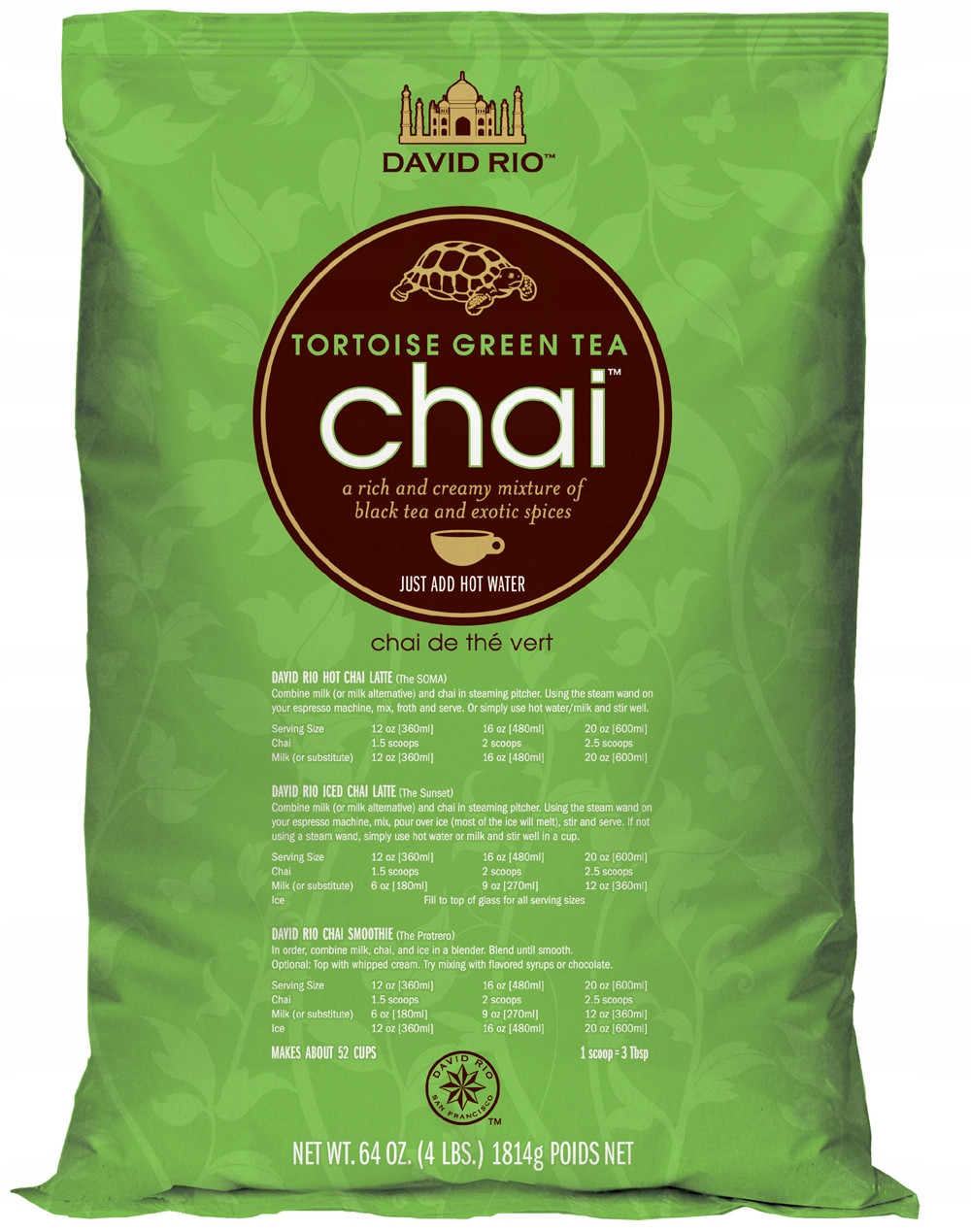 Čaj chai latte zelený v prášku David Rio chai Tortoise Green 1814 g
