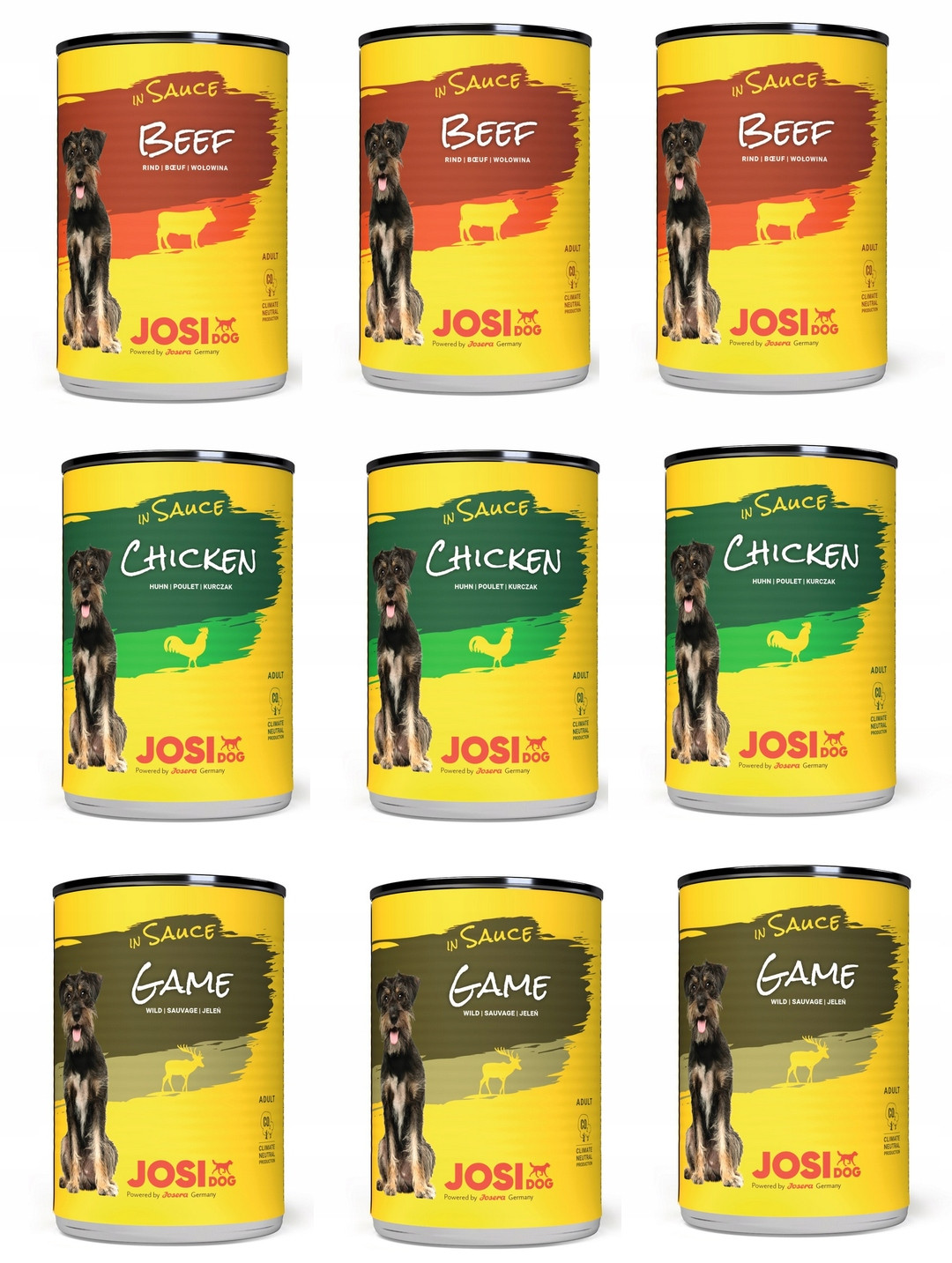 Josera JosiDog 3 lahodné příchutě v omáčce – vlhké krmivo pro psy – 9 x 415 g