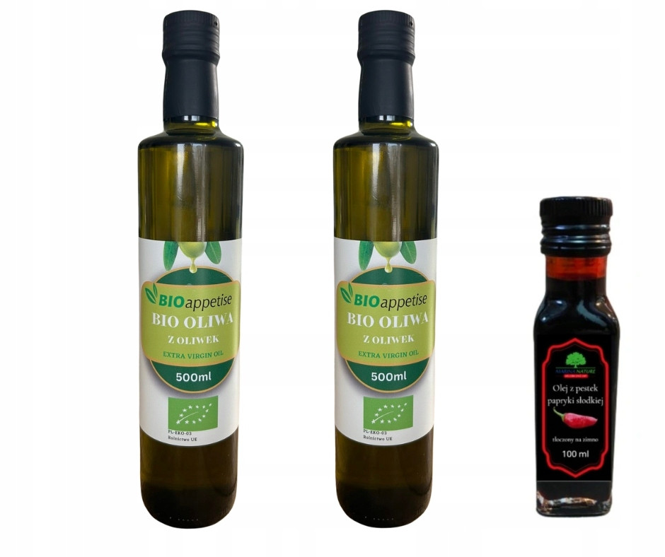 2x500ml Bio olivový olej a olej ze semínek papriky sladké 100ml