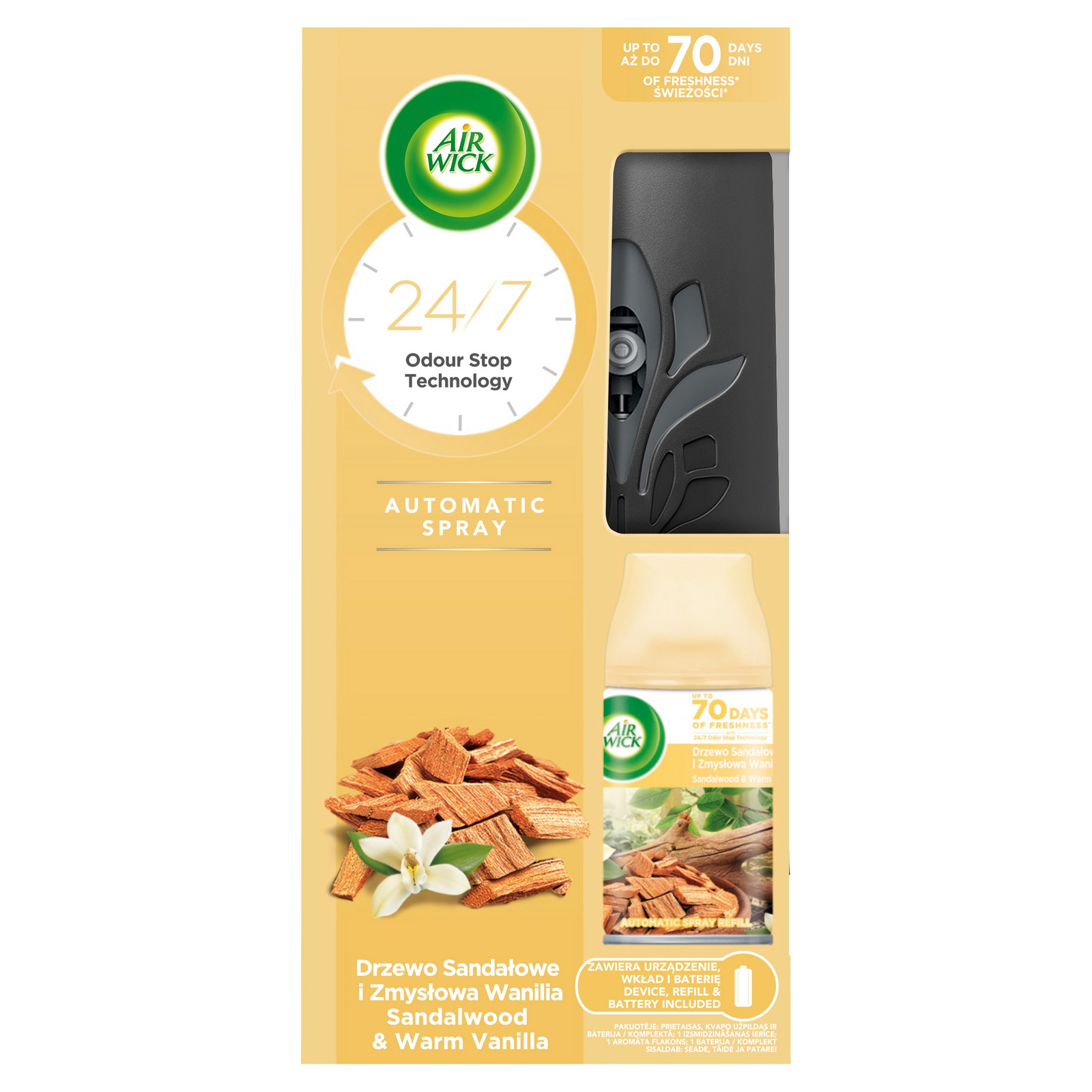 Air Wick Osvěžovač Vzduchu Vložka Santalové Dřevo Vanilka 250 ML Komplet
