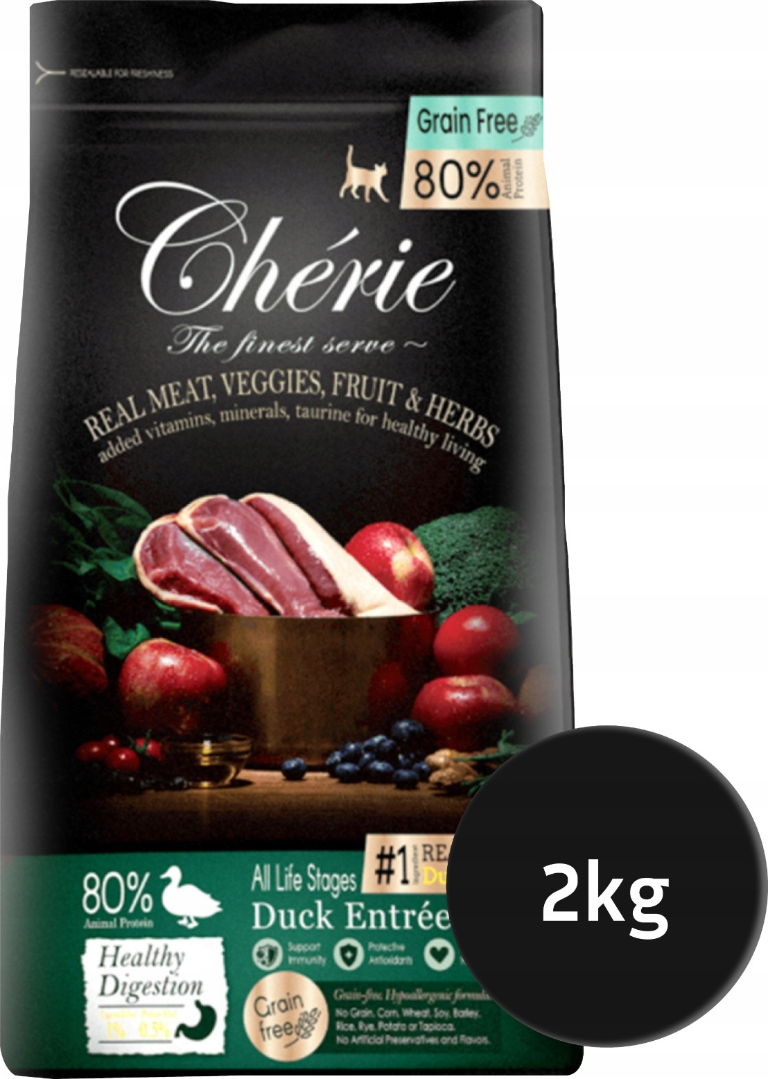 Cherie, suché krmivo pro kočky všech věkových kategorií s kachnou, bez obilovin, 2 kg