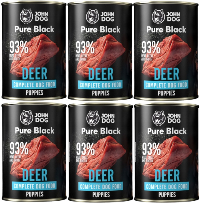 John Dog Pure Black Junior vlhké krmivo pro štěně psa Jelen 6x400 g
