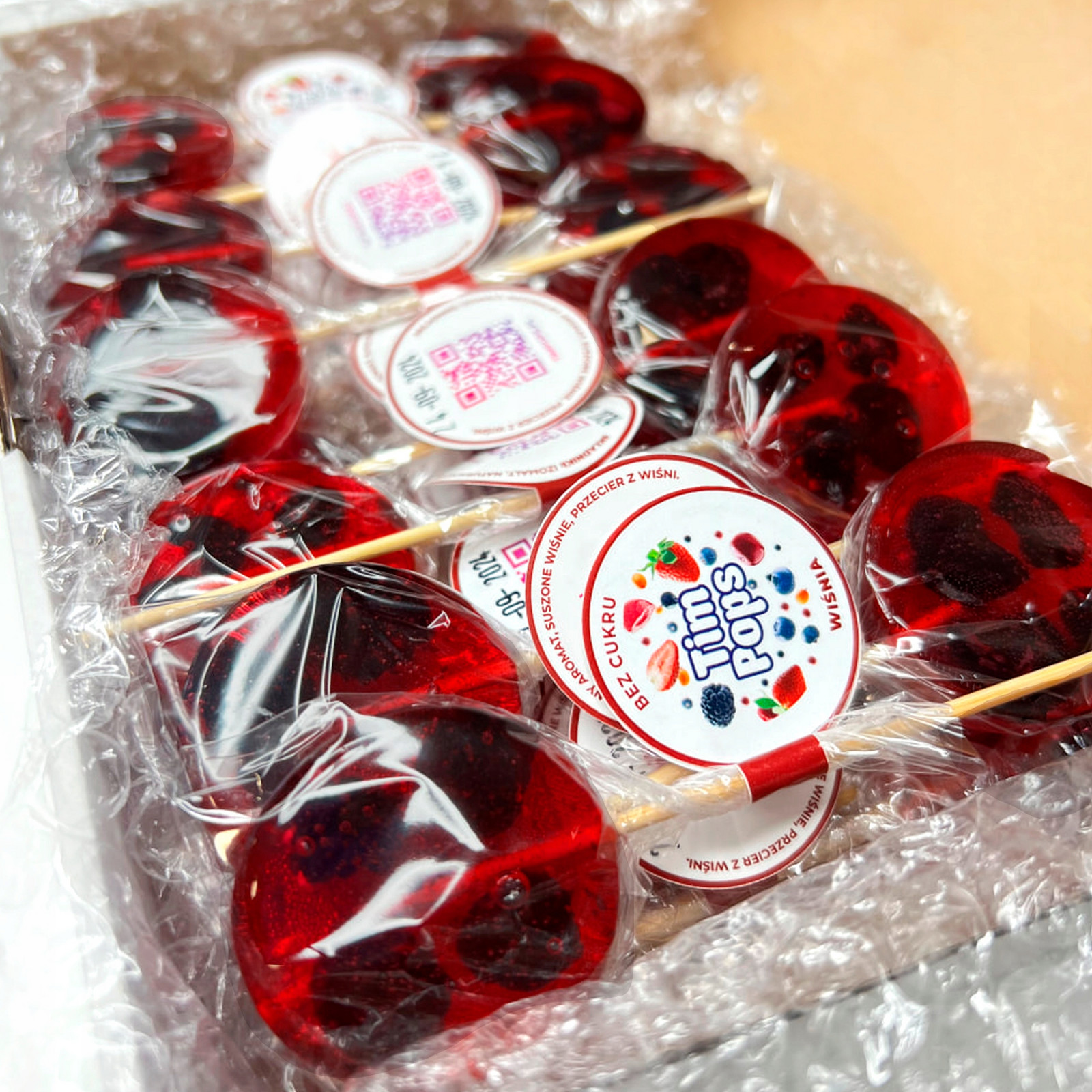 Sada Party Box TimPops 25 lízátek s třešňovou příchutí (bez cukru)