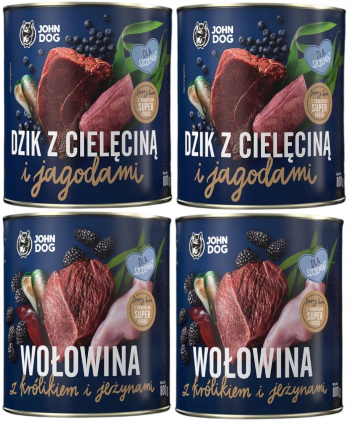 John Dog Berry vlhké krmivo pro psy štěňat MIX Chutí 4x800 g