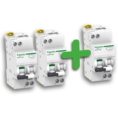 Proudový chránič s jističem Schneider Electric Acti9 iDPN N 10A B 30mA A A9D56610 akční balení 2+1