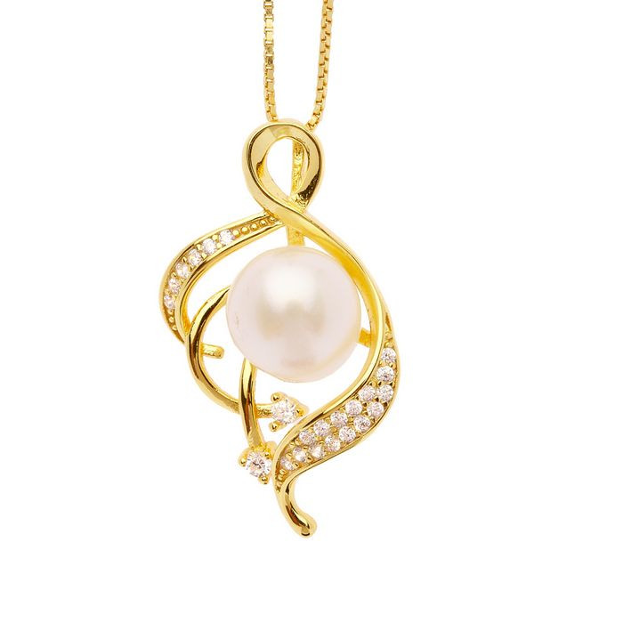 Oliver Weber Pozlacený stříbrný náhrdelník s perlou Ivory 61305G