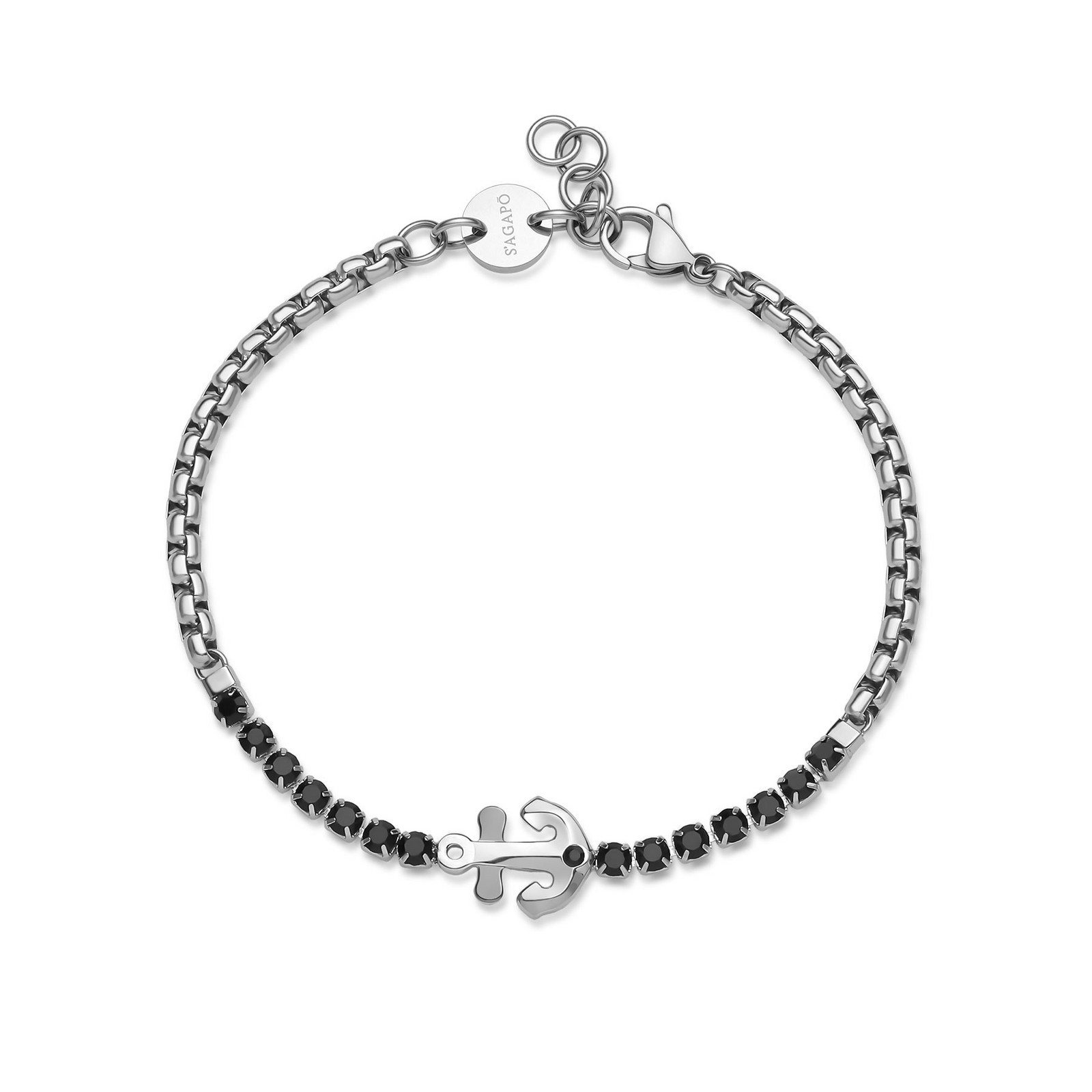 S'Agapõ Ocelový náramek pro muže se zirkony Kotva Nautika SNK20