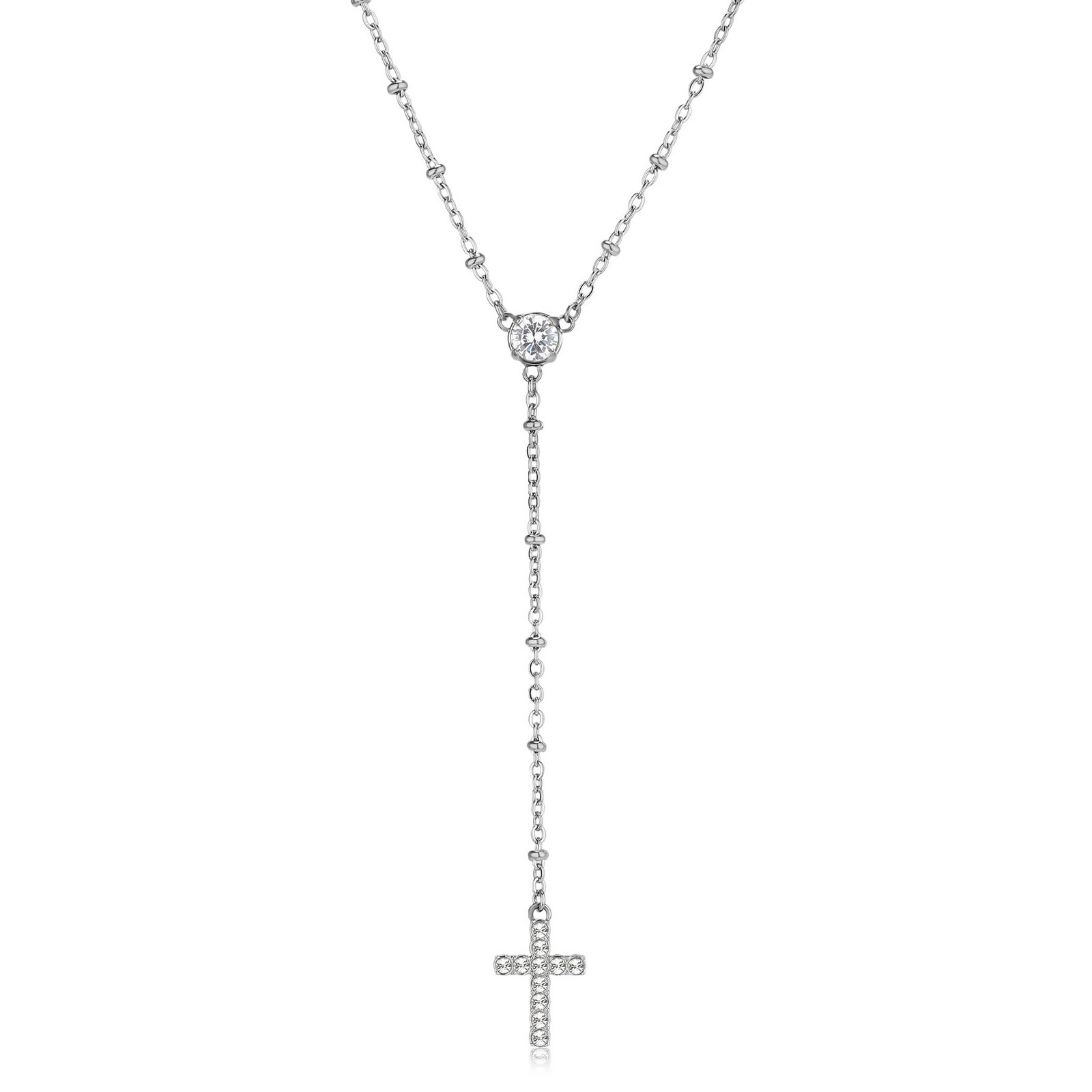 S'Agapõ Dámský ocelový náhrdelník s křížkem Dazzly SDZ136