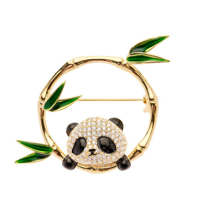 Oliver Weber Pozlacená brož s krystaly Panda Bamboo 58063G