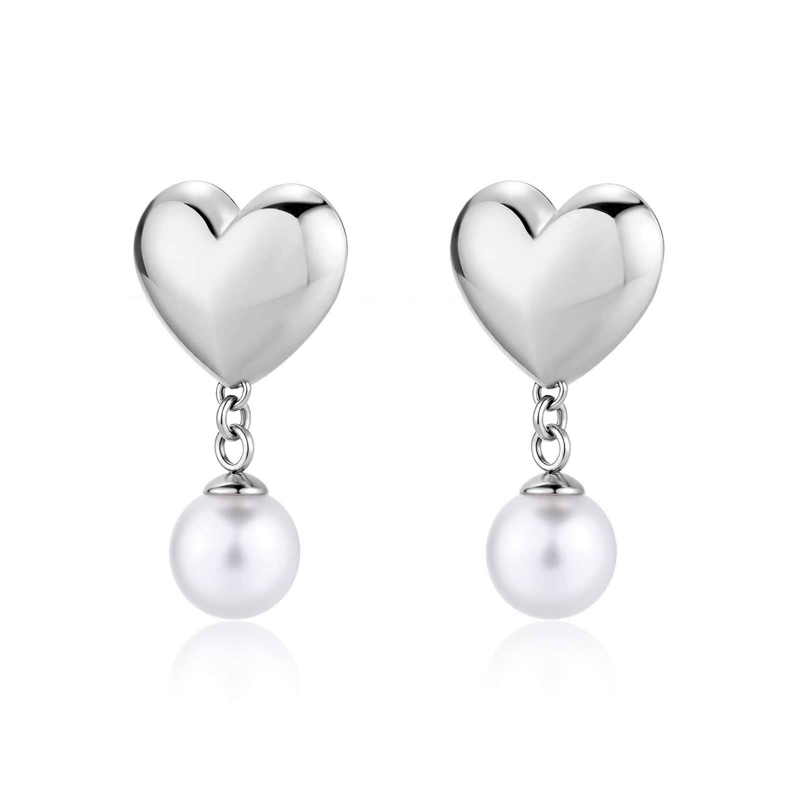 S'Agapõ Moderní srdcové náušnice s perličkami Stellar SSE47