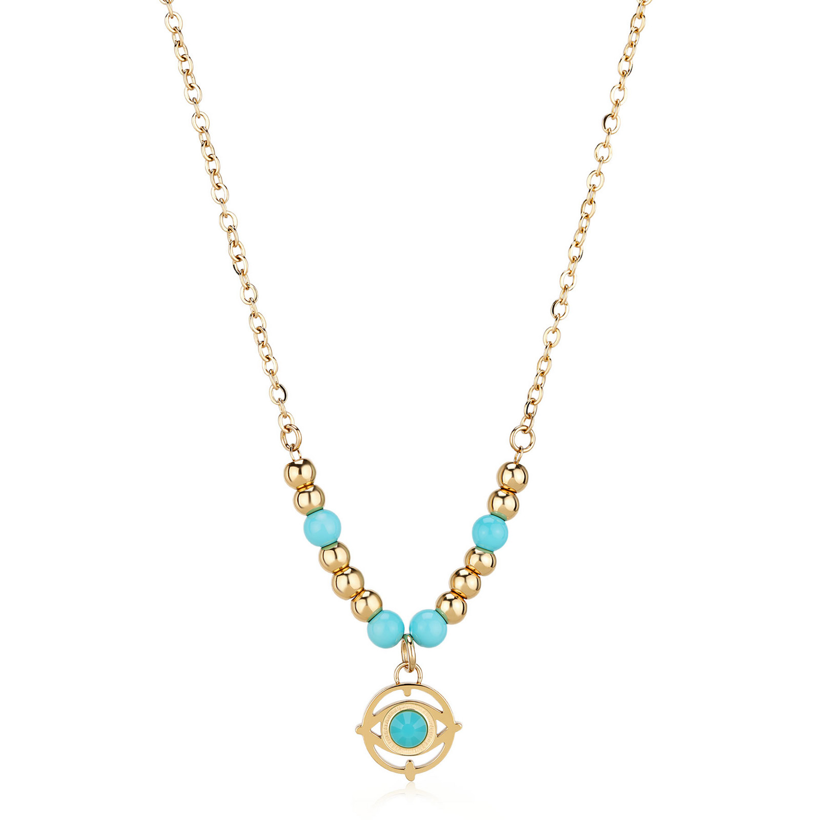 S'Agapõ Pozlacený náhrdelník s tyrkysem Boží oko Witch SWH02
