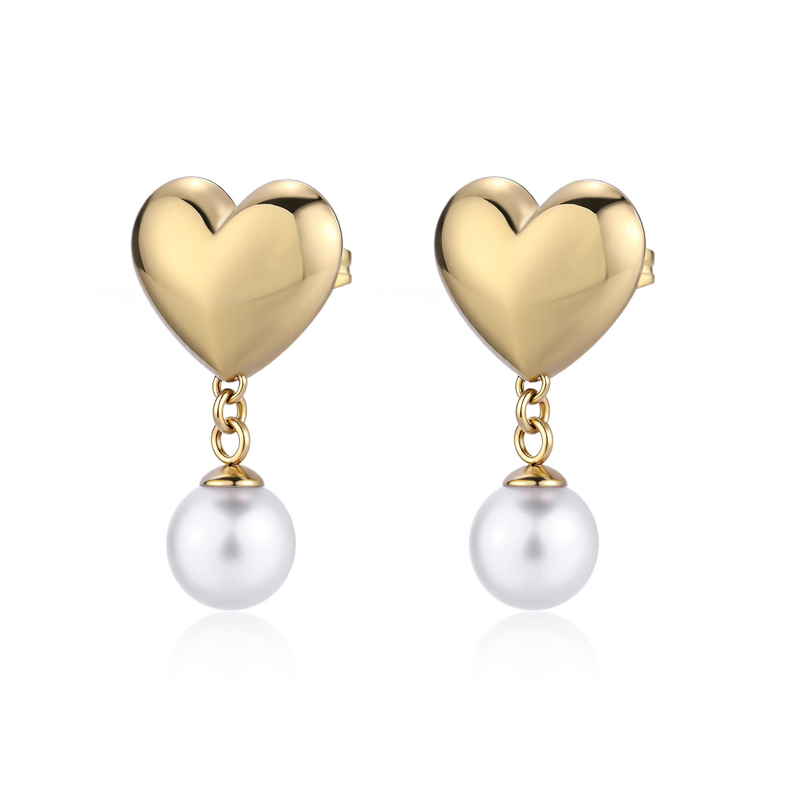 S'Agapõ Pozlacené srdcové náušnice s perličkami Stellar SSE48