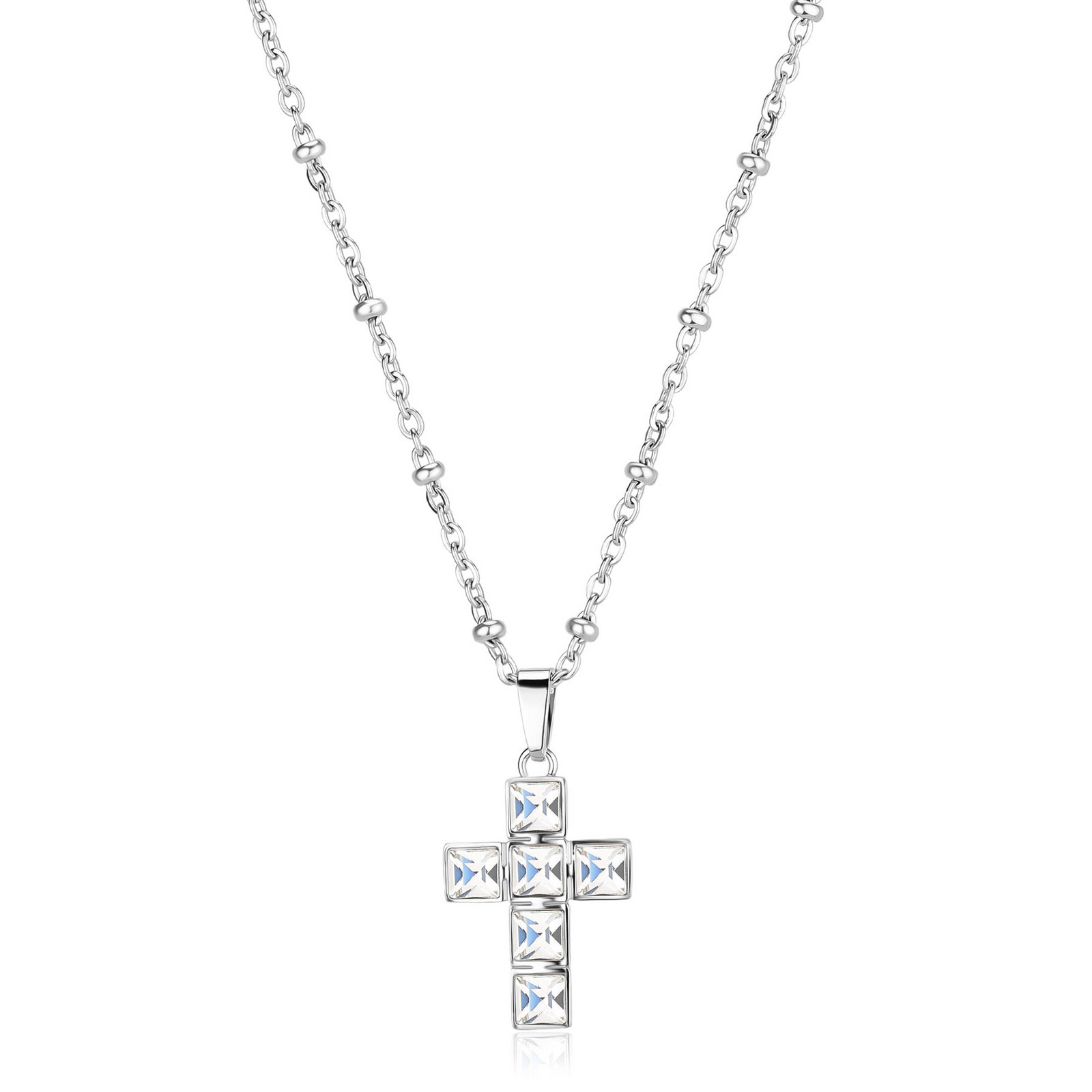 S'Agapõ Dámský ocelový náhrdelník s krystaly Kříž Arcadia SRD05