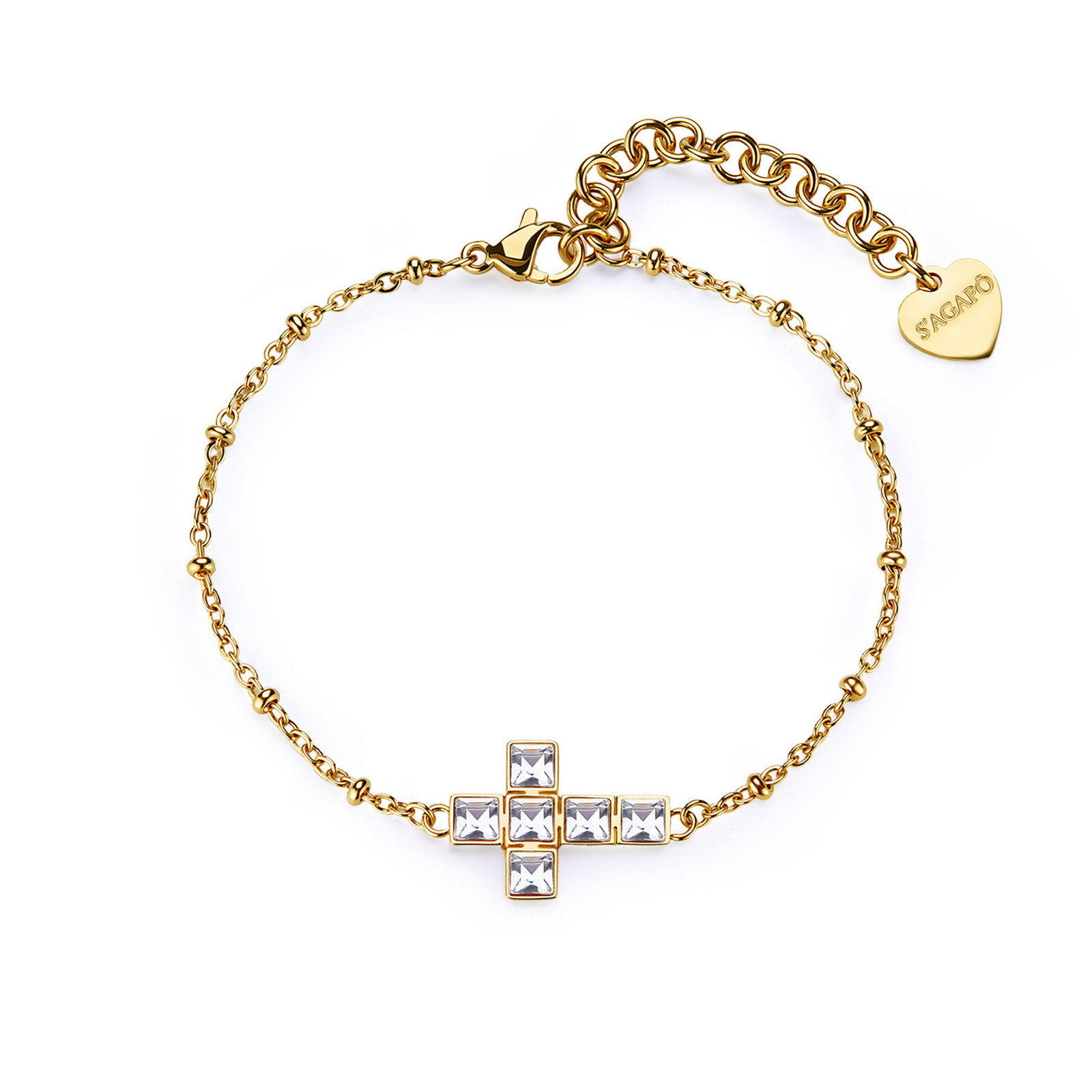 S'Agapõ Slušivý pozlacený náramek s křížkem Arcadia SRD14