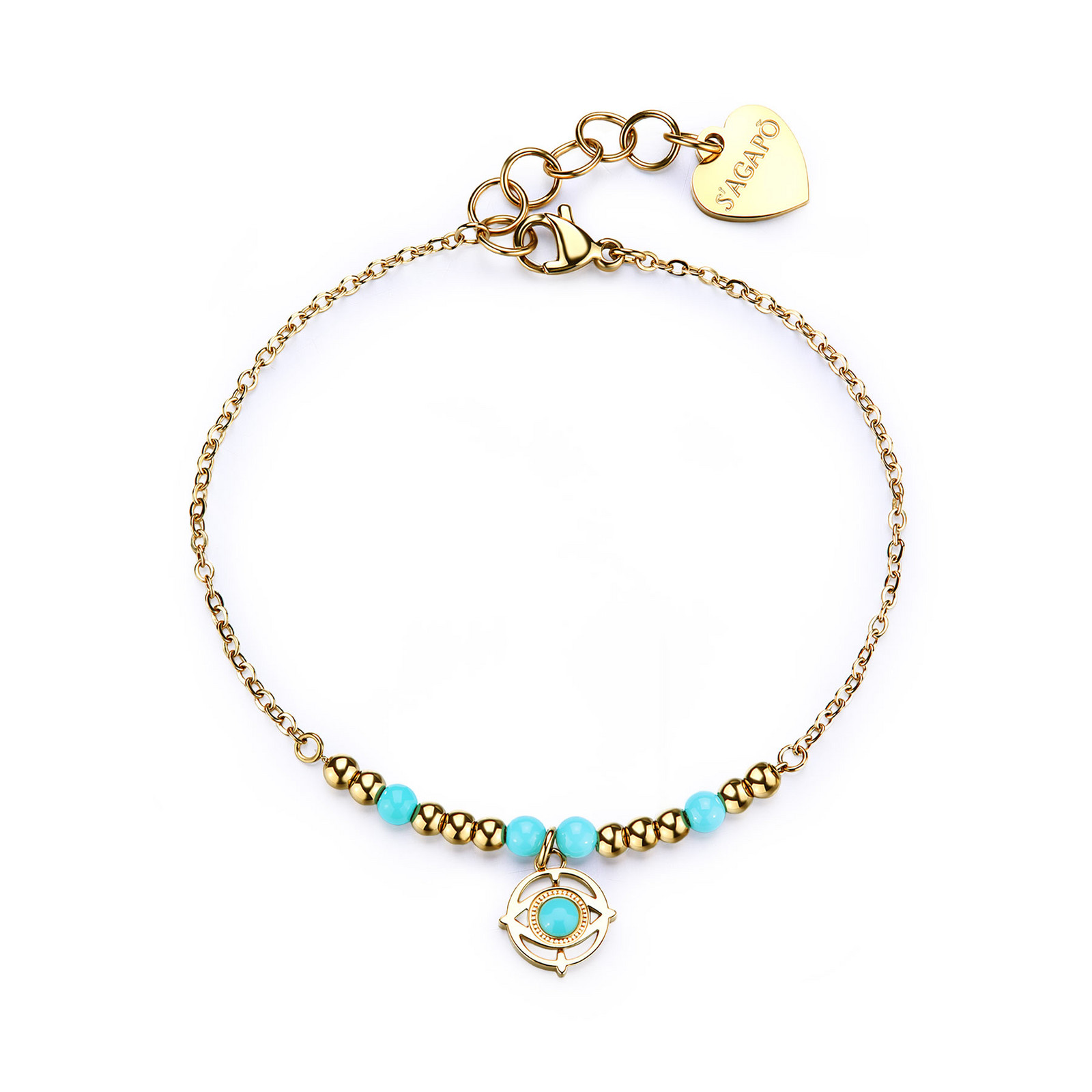 S'Agapõ Dámský pozlacený náramek s tyrkysem Boží oko Witch SWH12