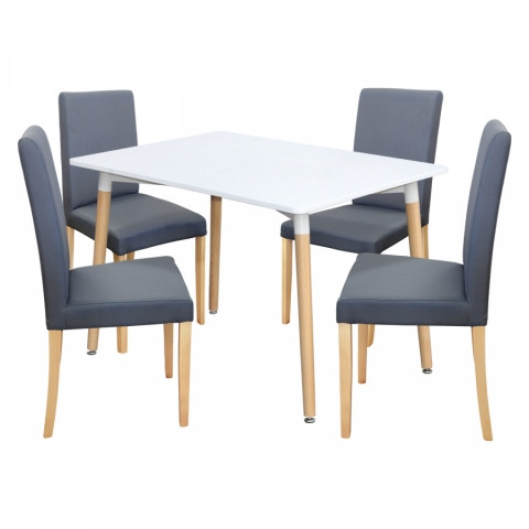 Jídelní set stůl ONE 120x80 bílý + 4 židle PRIMA šedá světlé nohy Idea