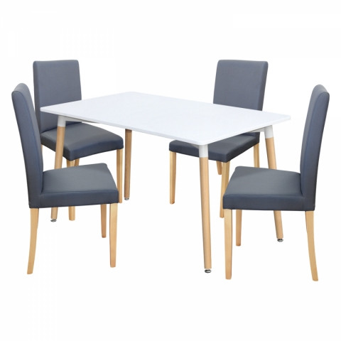 Jídelní set stůl ONE 140x90 bílý + 4 židle PRIMA šedá světlé nohy Akce, super cena, doprava zdarma Idea