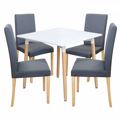 Jídelní set stůl ONE 80x80 bílý + 4 židle PRIMA šedá světlé nohy Idea