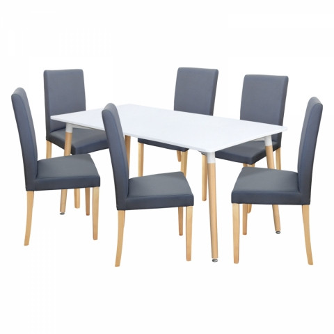 Jídelní setstůl ONE 160x90 bílý + 6 židlí PRIMA šedá světlé nohy Akce, super cena, doprava zdarma Idea