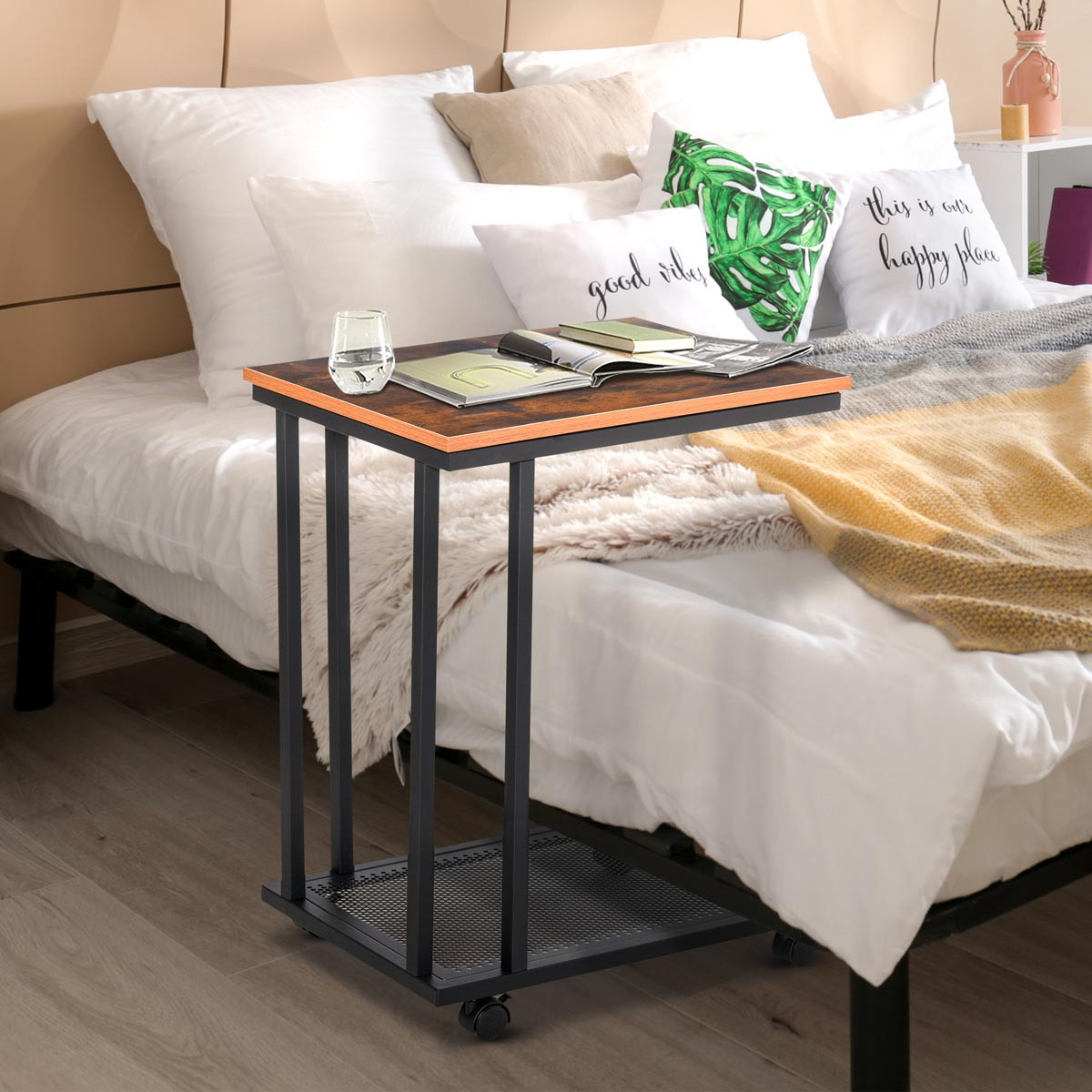 HOMCOM Pojízdný odkládací stolek, industriální vzhled