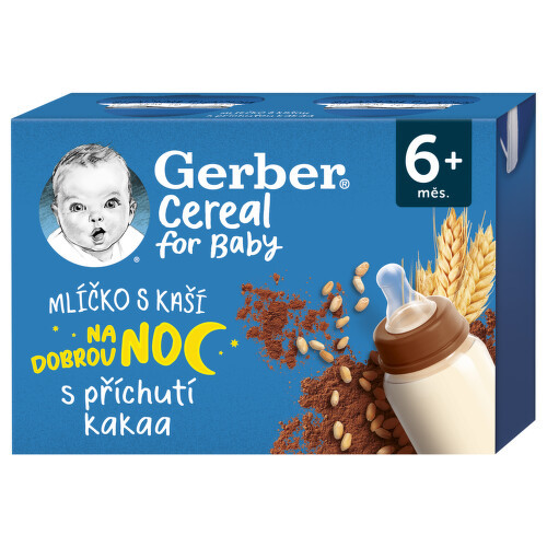 Gerber Cereal Mlíčko s kaší na dobrou noc s příchutí kakaa 2x200ml 6M+