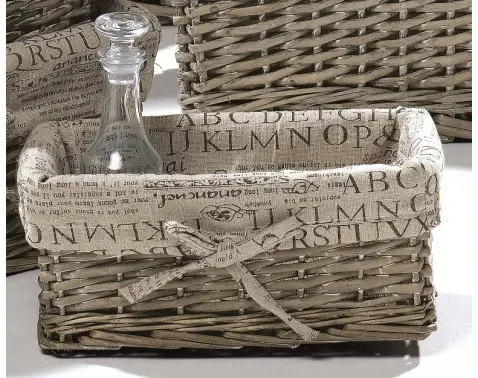 Proutěný úložný košík látka s potiskem, 33x13x23 cm