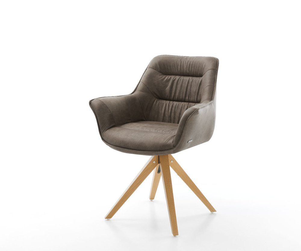 Otočná židle Kaira-Flex taupe vintage mikrovlákno dřevěná podnož