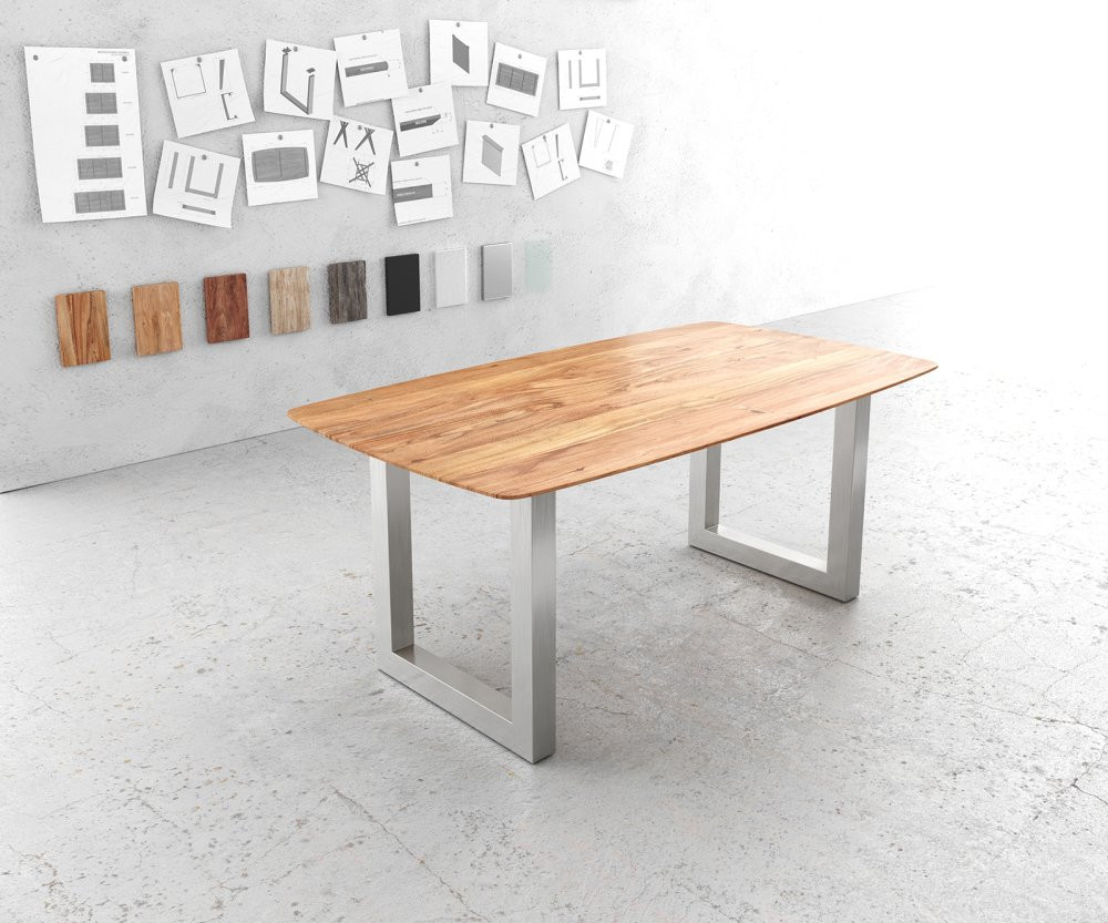 Jídelní stůl Edge zaoblená 180x90 akácie přírodní nerezová ocel široká