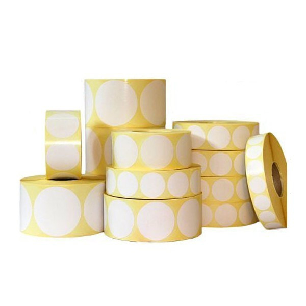 Samolepicí etikety kulaté 63 mm, 1000 ks, bílé termo, role