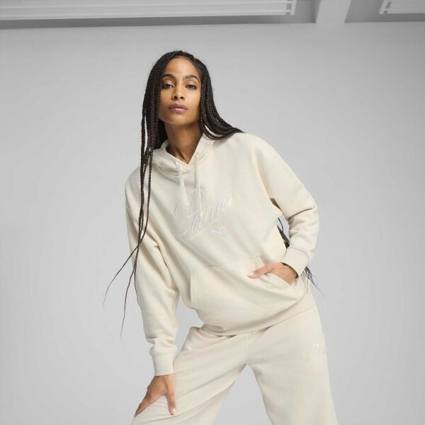 Puma ESSENTIALS SCRIPT HOODIE TR Dámská mikina, béžová, velikost