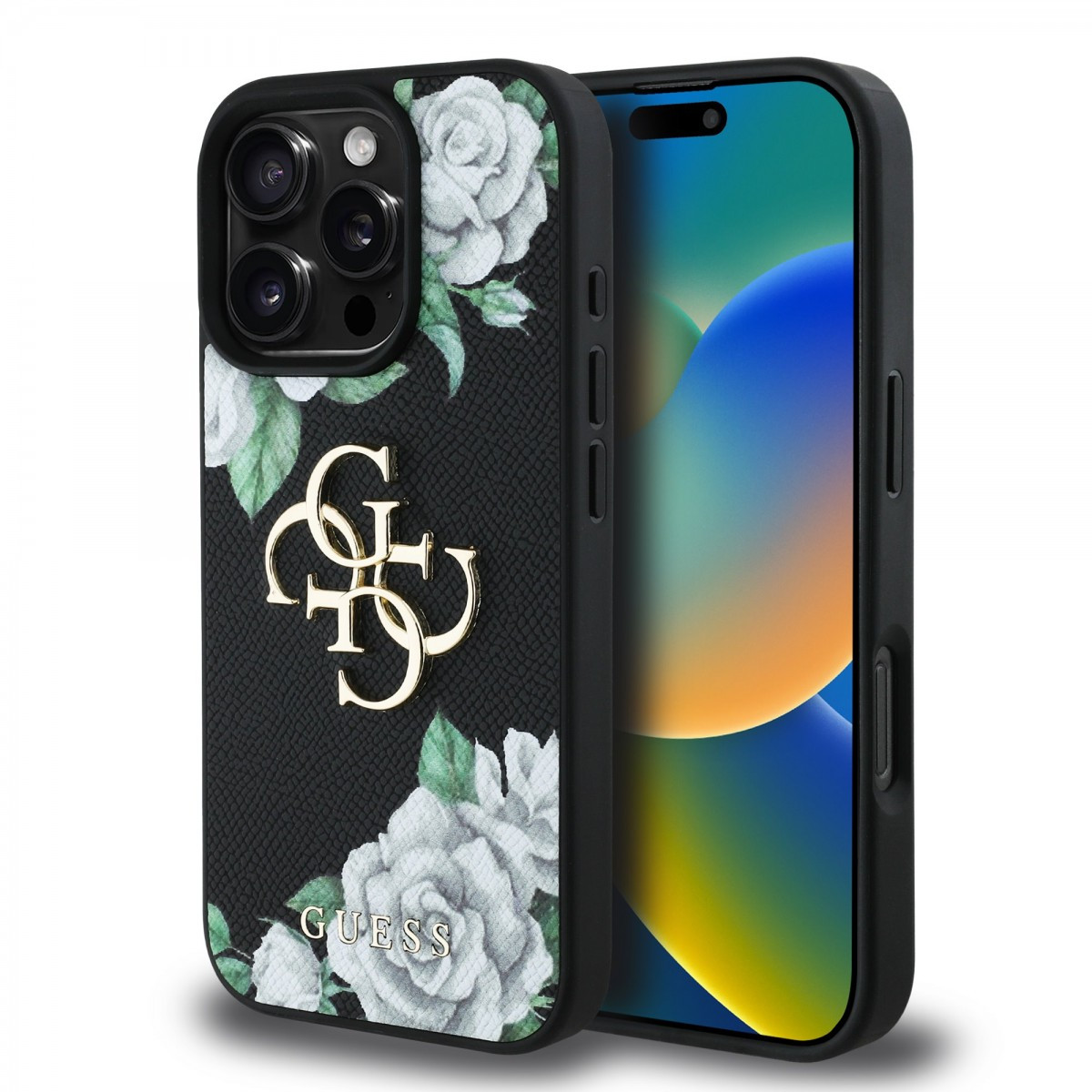 Zadní kryt Guess PU Grained Roses 4G Metal Logo pro iPhone 16 Pro Black