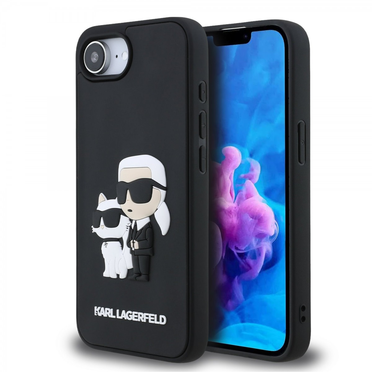 Zadní kryt Karl Lagerfeld 3D Rubber Karl and Choupette pro iPhone 16e Black