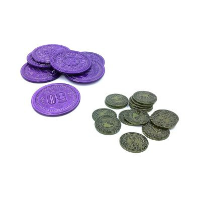 Scythe & Expedice - kovové mince $2 a $50 Albi