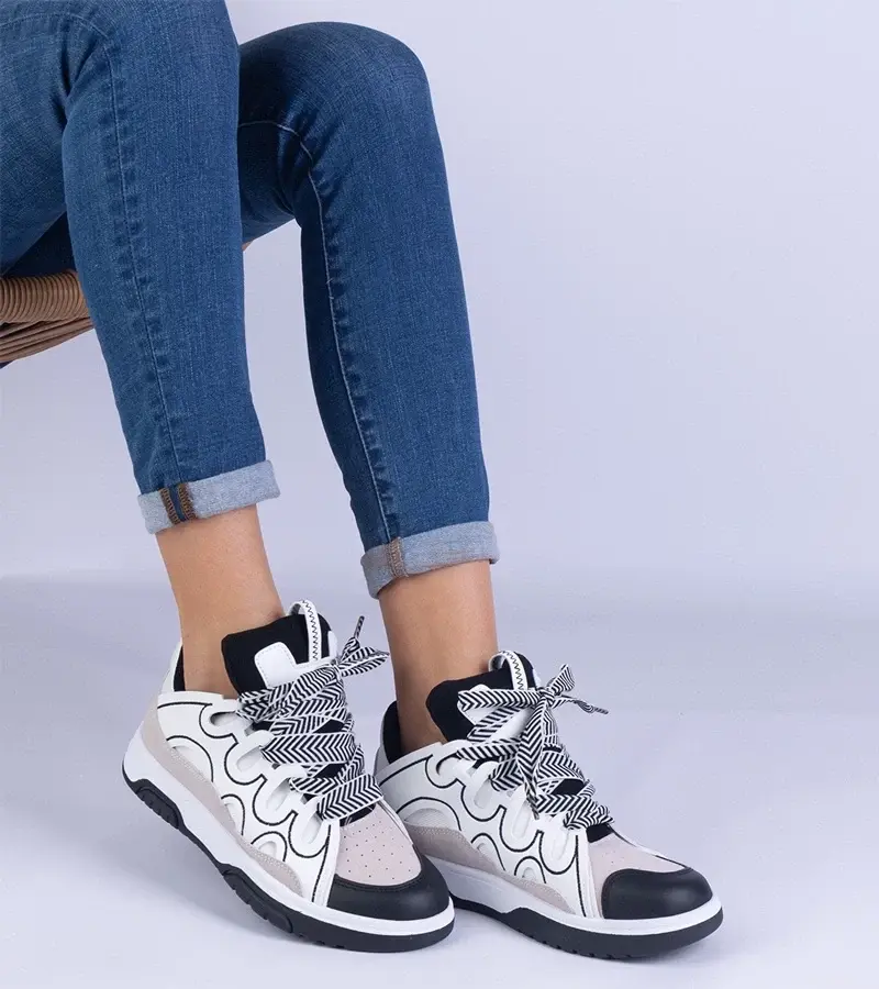 marka niezdefiniowana Black women's sneakers with decorative laces Grejs