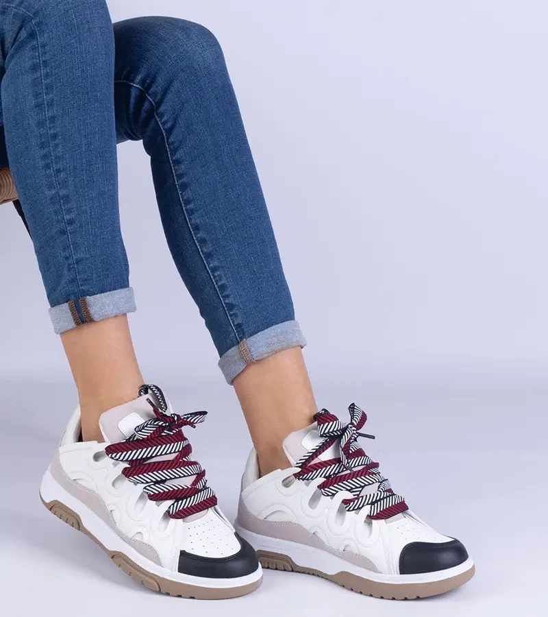 marka niezdefiniowana White women's sneakers with decorative laces Grejs