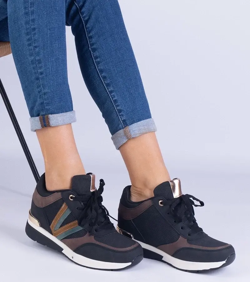 marka niezdefiniowana Black women's sneakers with hidden wedge Ninella