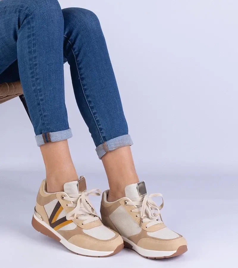 marka niezdefiniowana Brown women's sneakers with hidden wedge Ninella