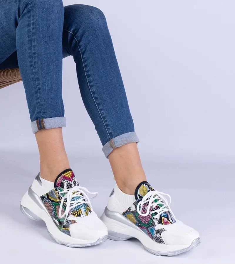 marka niezdefiniowana White women's sports sneakers with colorful print Fatih